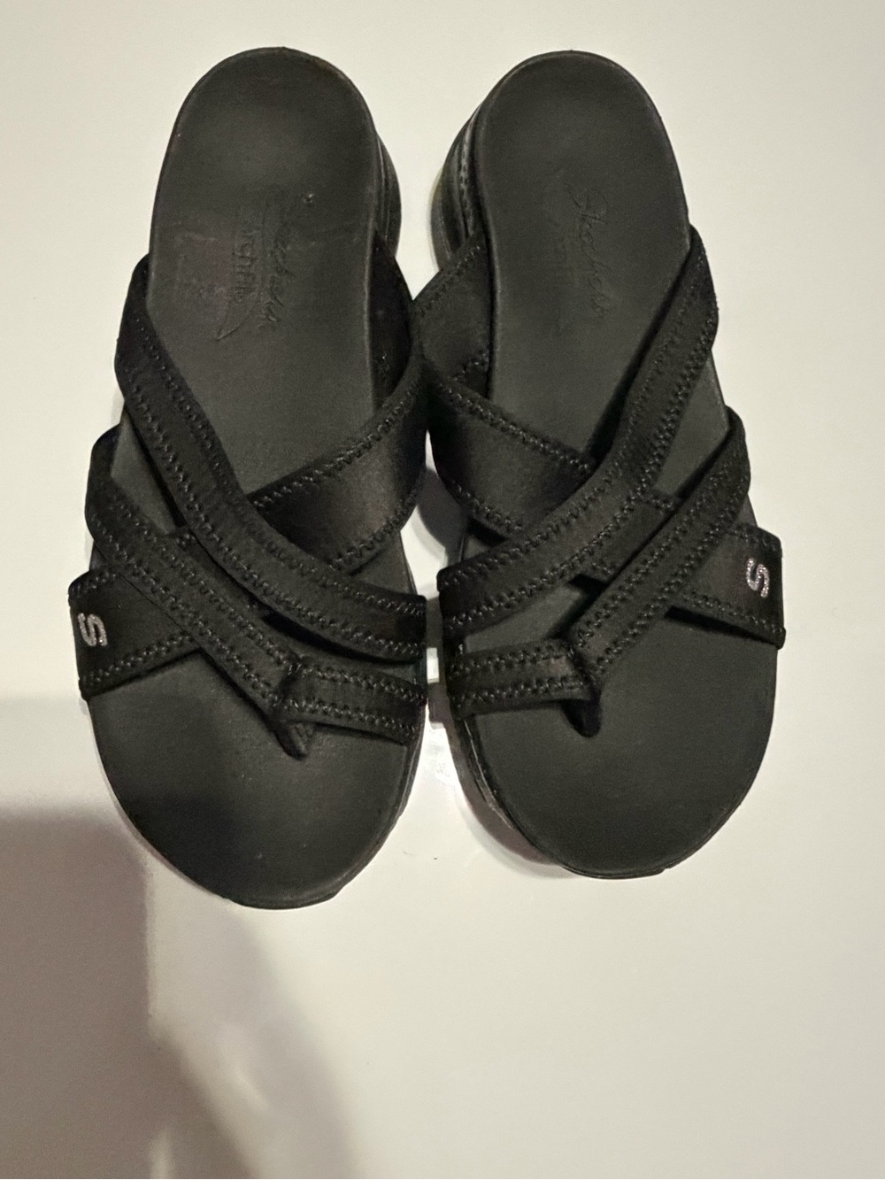 Skechers Black Crisscross Slip-On Sandals